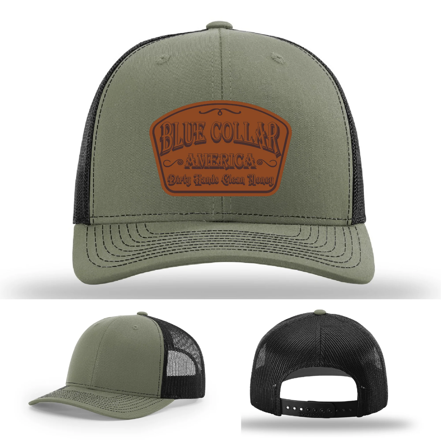 Dirty Hands Clean Money Hat | Blue Collar Leather Patch Design