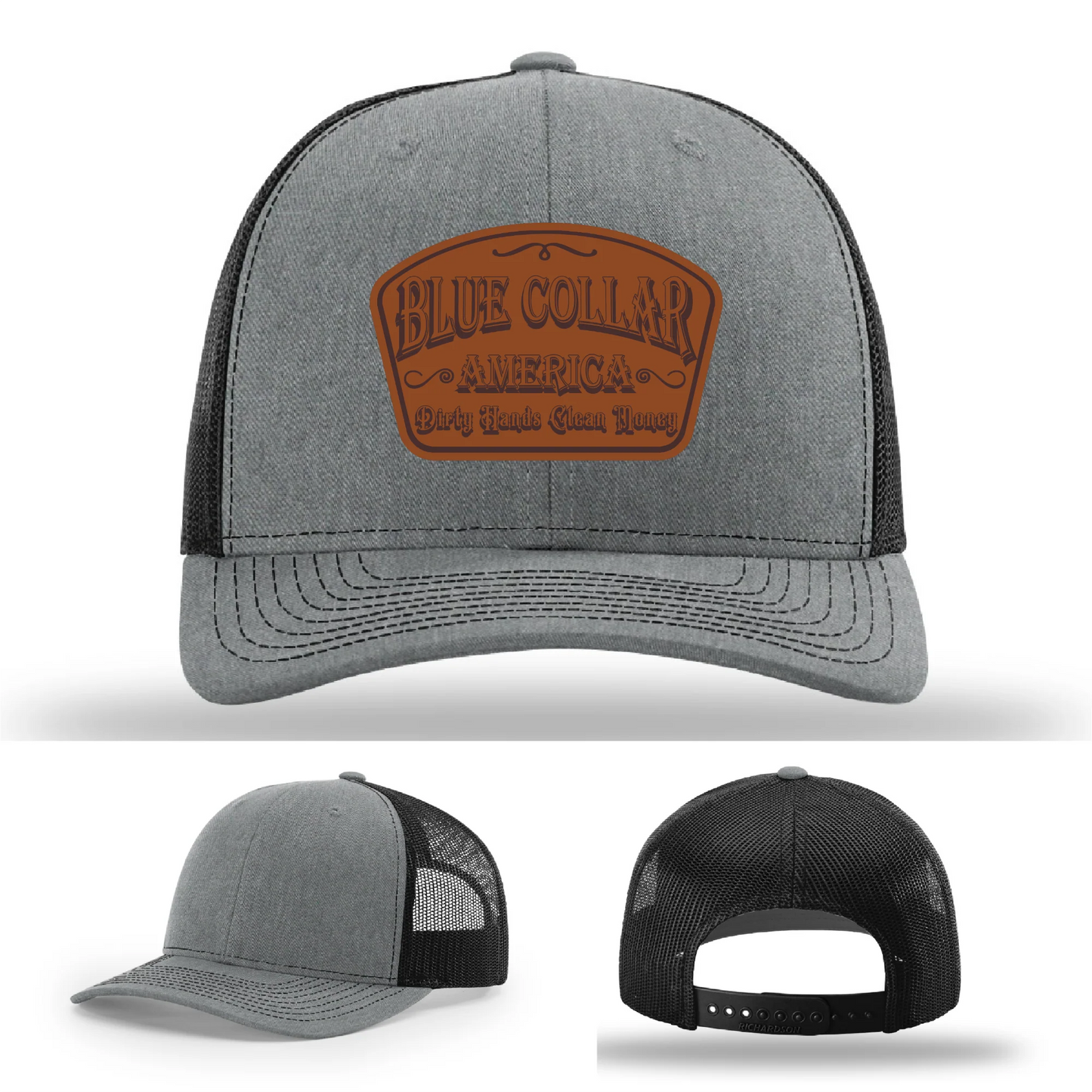 Dirty Hands Clean Money Hat | Blue Collar Leather Patch Design