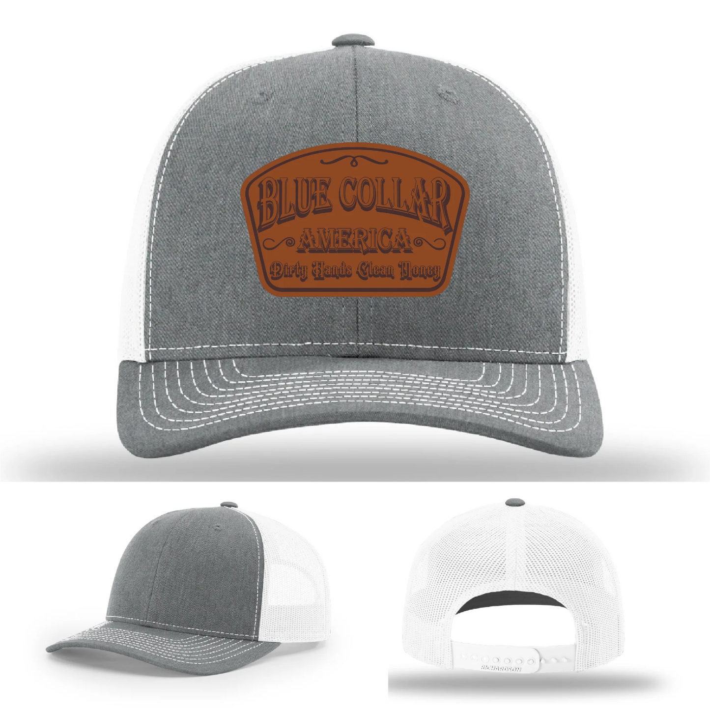 Dirty Hands Clean Money Hat | Blue Collar Leather Patch Design