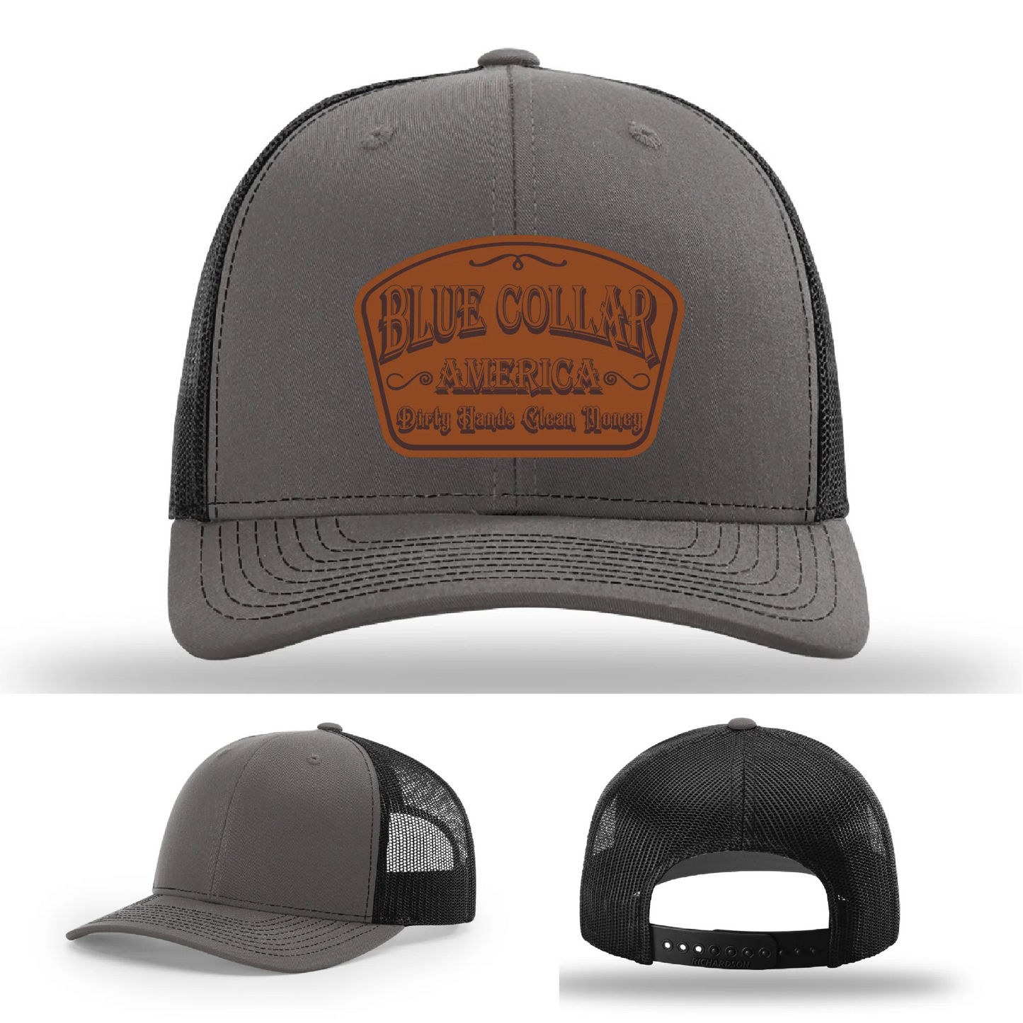 Dirty Hands Clean Money Hat | Blue Collar Leather Patch Design