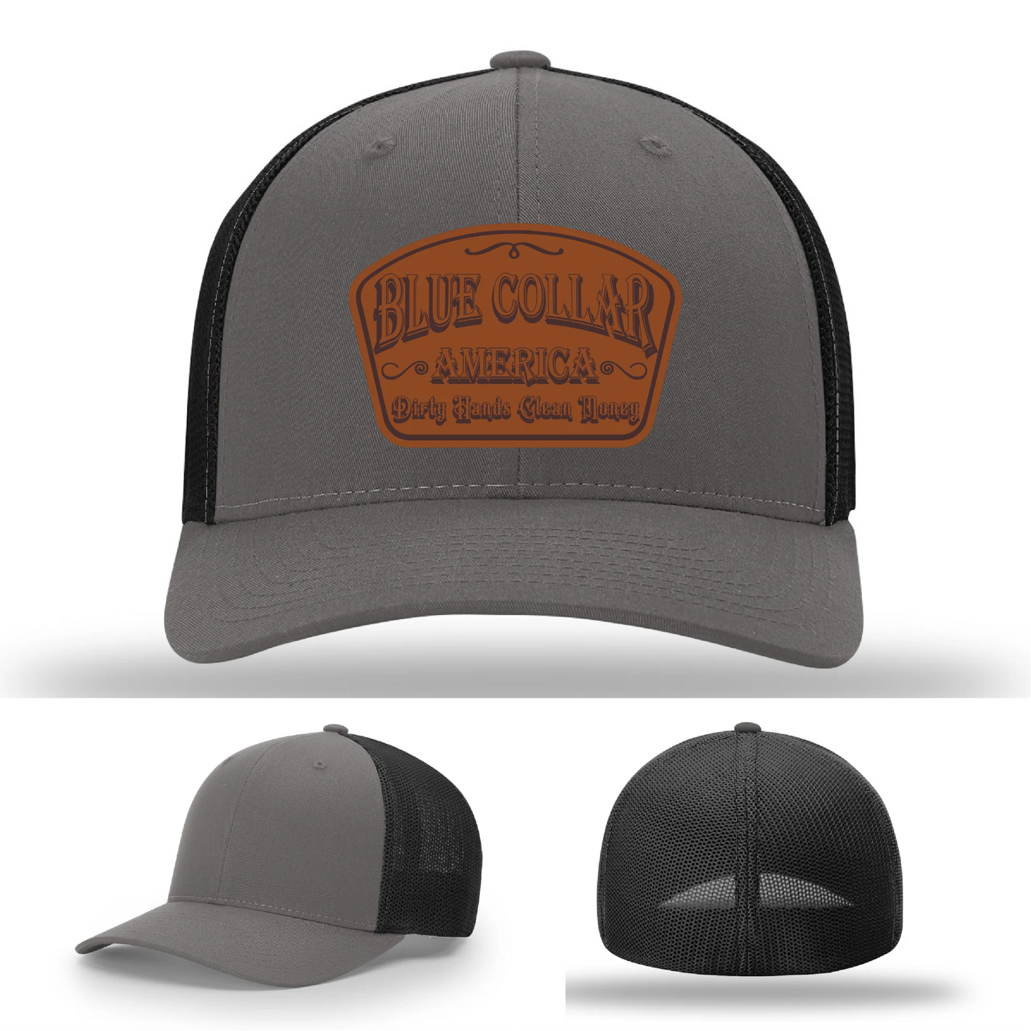 Dirty Hands Clean Money Hat | Blue Collar Leather Patch Design