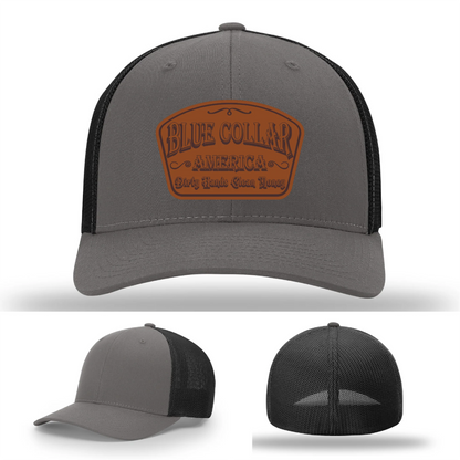 Dirty Hands Clean Money Hat | Blue Collar Leather Patch Design