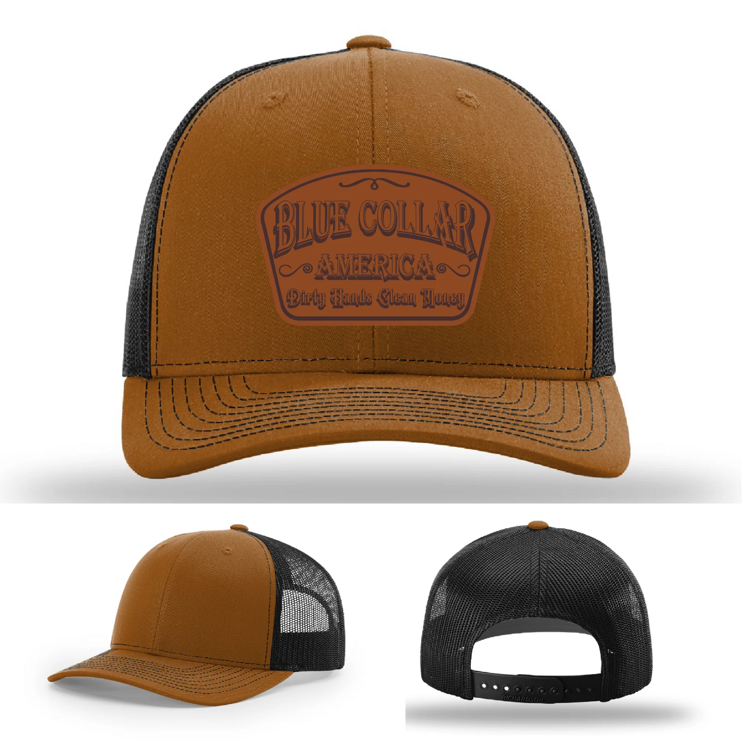 Dirty Hands Clean Money Hat | Blue Collar Leather Patch Design