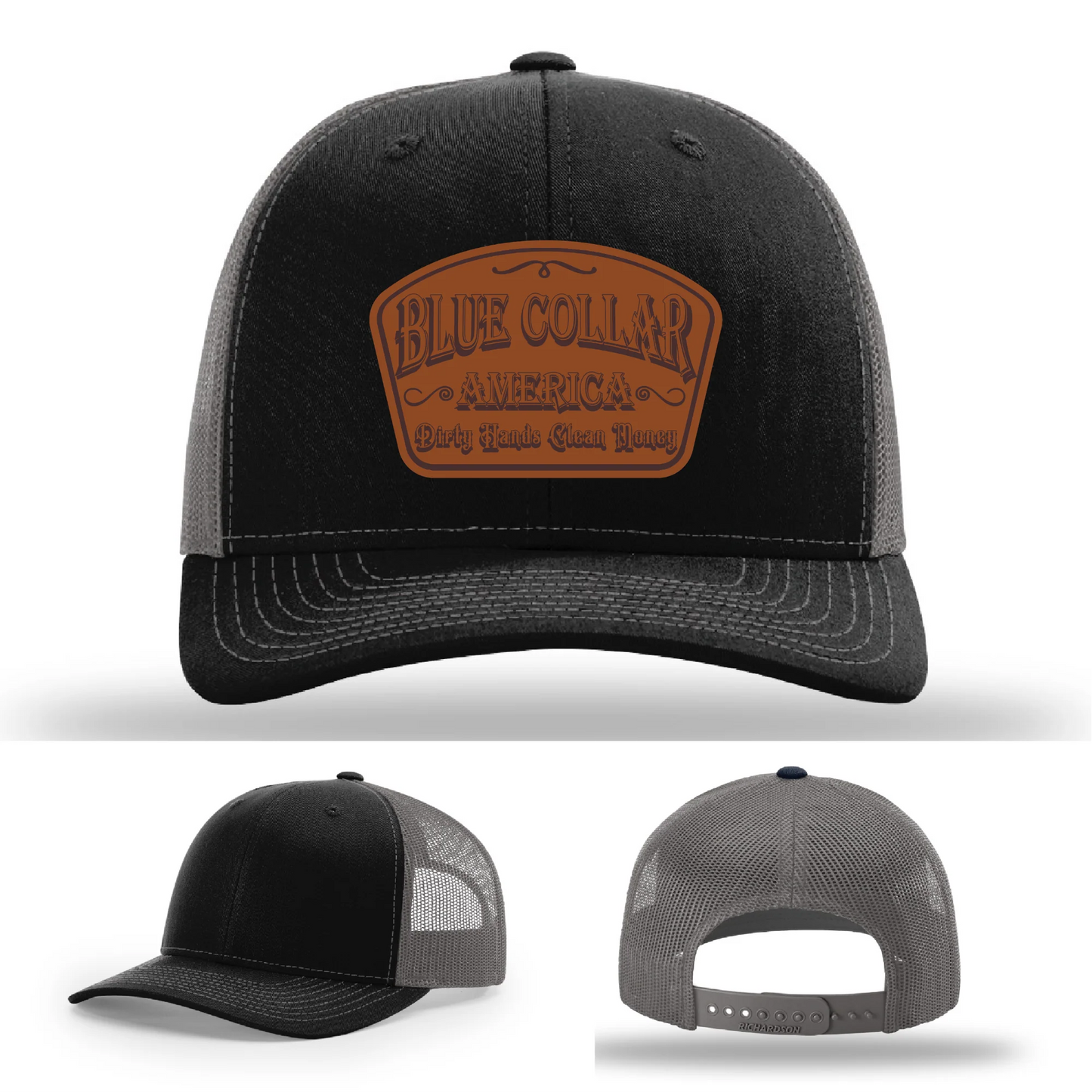 Dirty Hands Clean Money Hat | Blue Collar Leather Patch Design