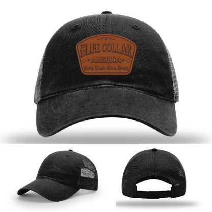 Dirty Hands Clean Money Hat | Blue Collar Leather Patch Design