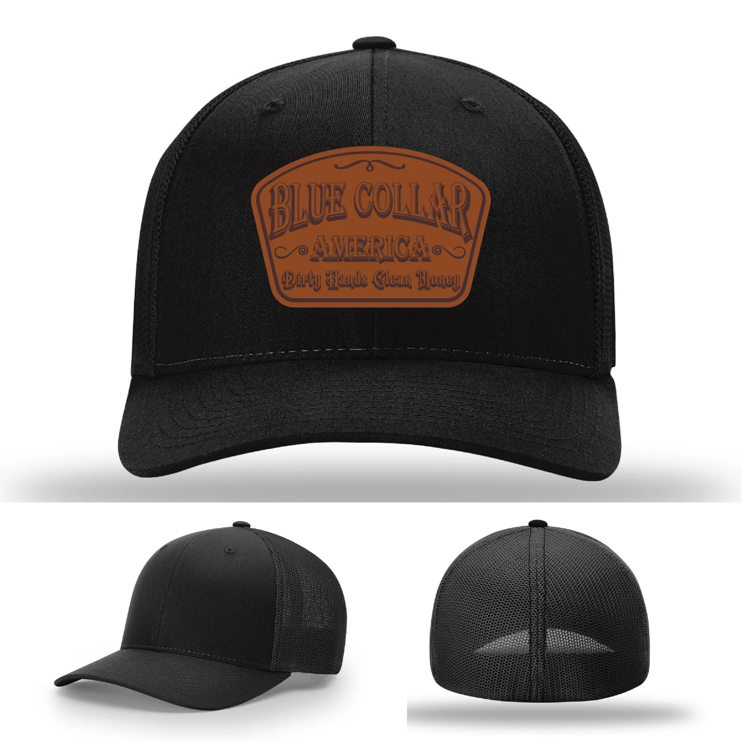 Dirty Hands Clean Money Hat | Blue Collar Leather Patch Design
