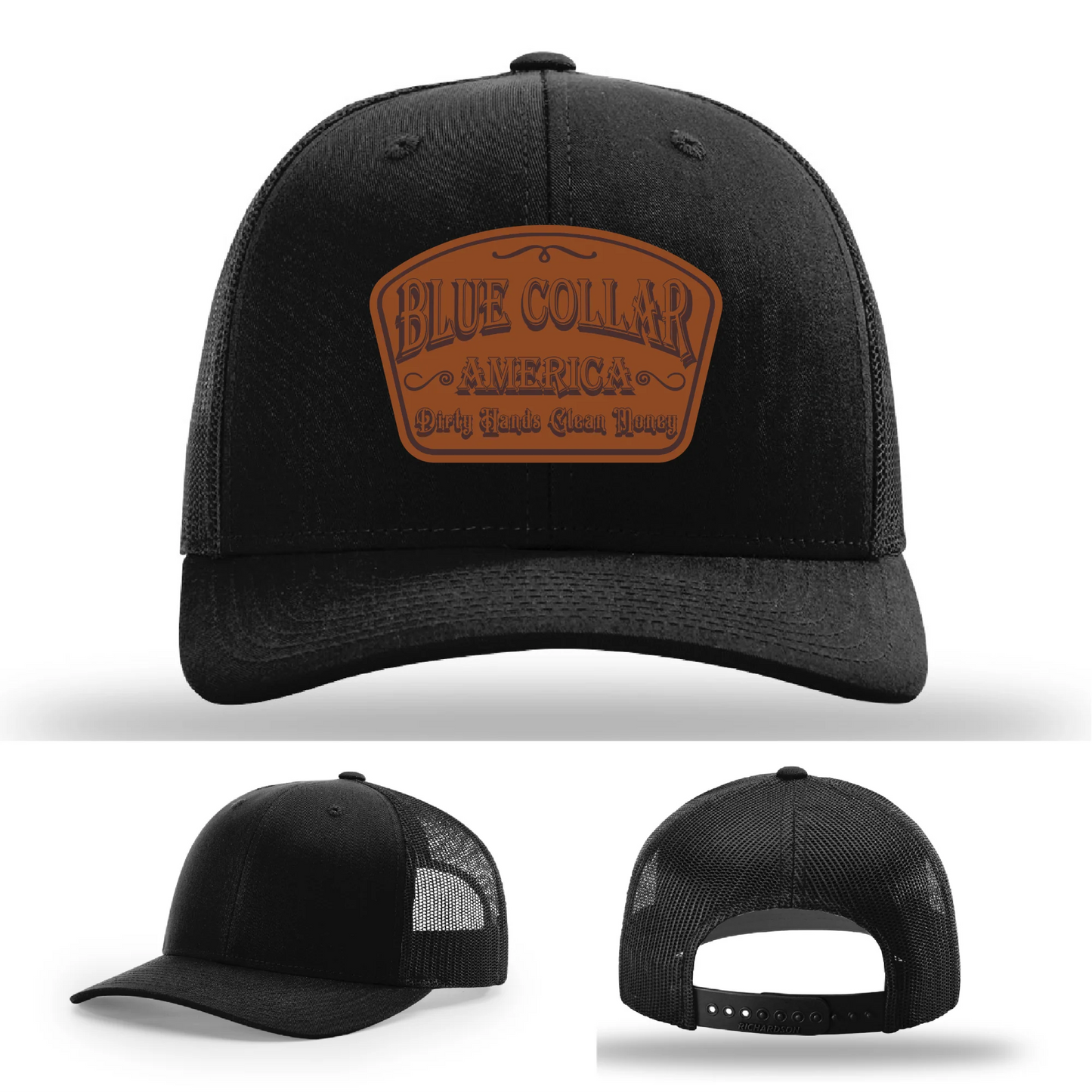 Dirty Hands Clean Money Hat | Blue Collar Leather Patch Design