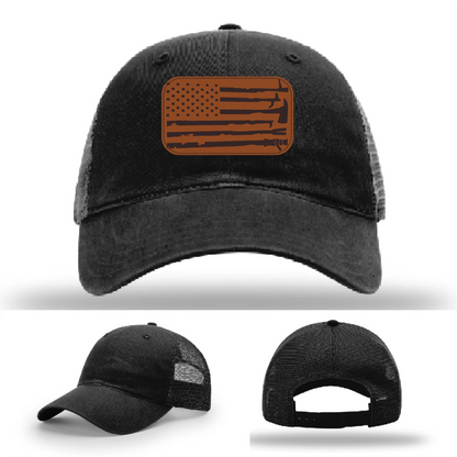Fire Tools Flag Hat | Leather Patch Firefighter Design