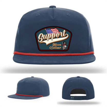 Support Blue Collar Hat | Leather Patch American Flag Design