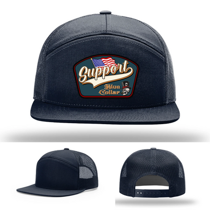 Support Blue Collar Hat | Leather Patch American Flag Design