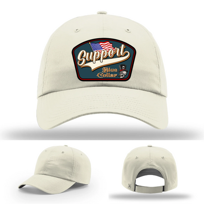Support Blue Collar Hat | Leather Patch American Flag Design