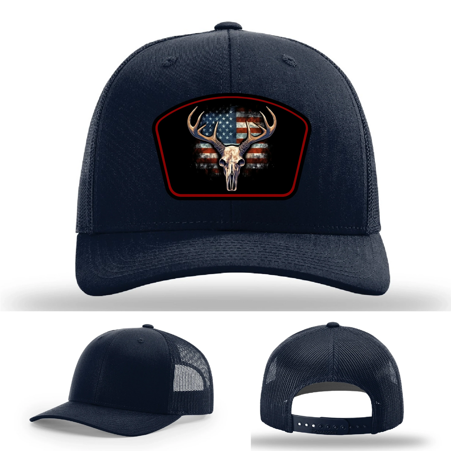 Patriotic Buck Hat | Leather Patch Hunting & Flag Design