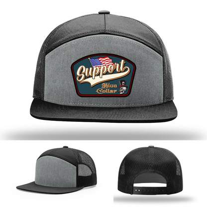 Support Blue Collar Hat | Leather Patch American Flag Design