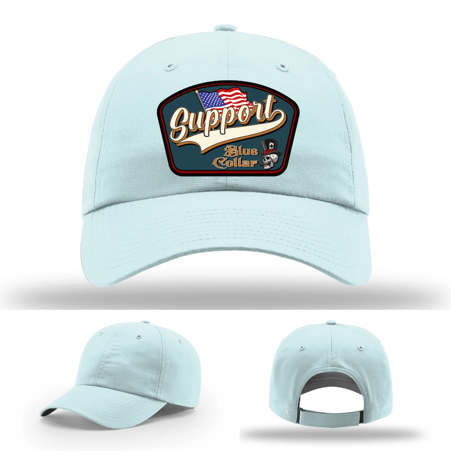 Support Blue Collar Hat | Leather Patch American Flag Design