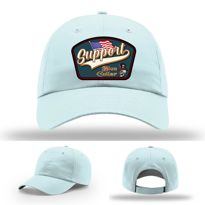 Support Blue Collar Hat | Leather Patch American Flag Design