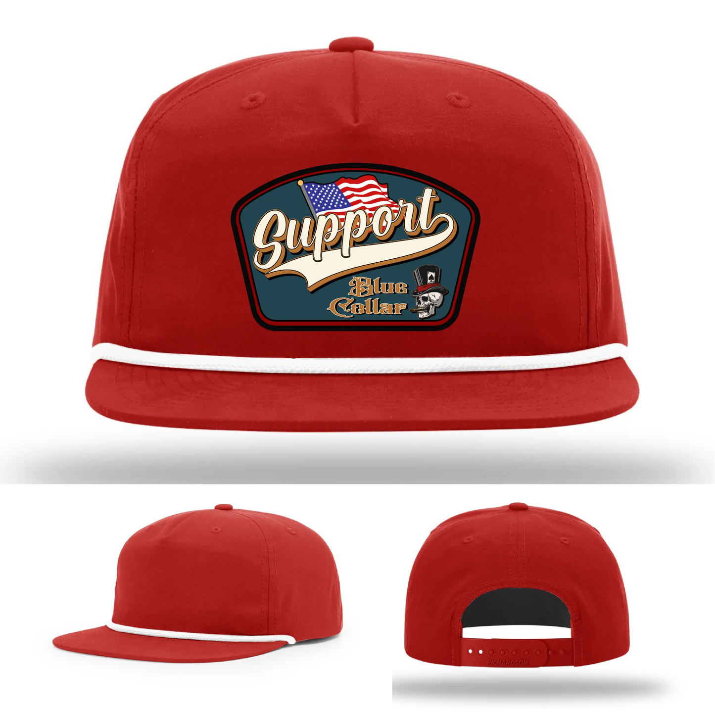 Support Blue Collar Hat | Leather Patch American Flag Design