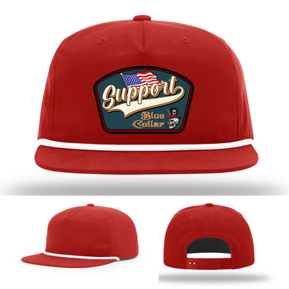 Support Blue Collar Hat | Leather Patch American Flag Design