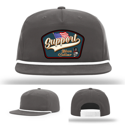 Support Blue Collar Hat | Leather Patch American Flag Design