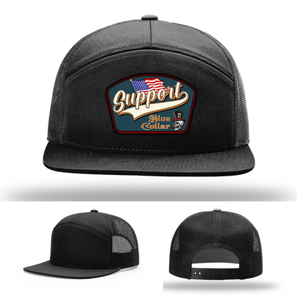 Support Blue Collar Hat | Leather Patch American Flag Design