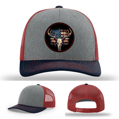 Patriotic Buck | Round Leather Patch Deer Skull & Flag