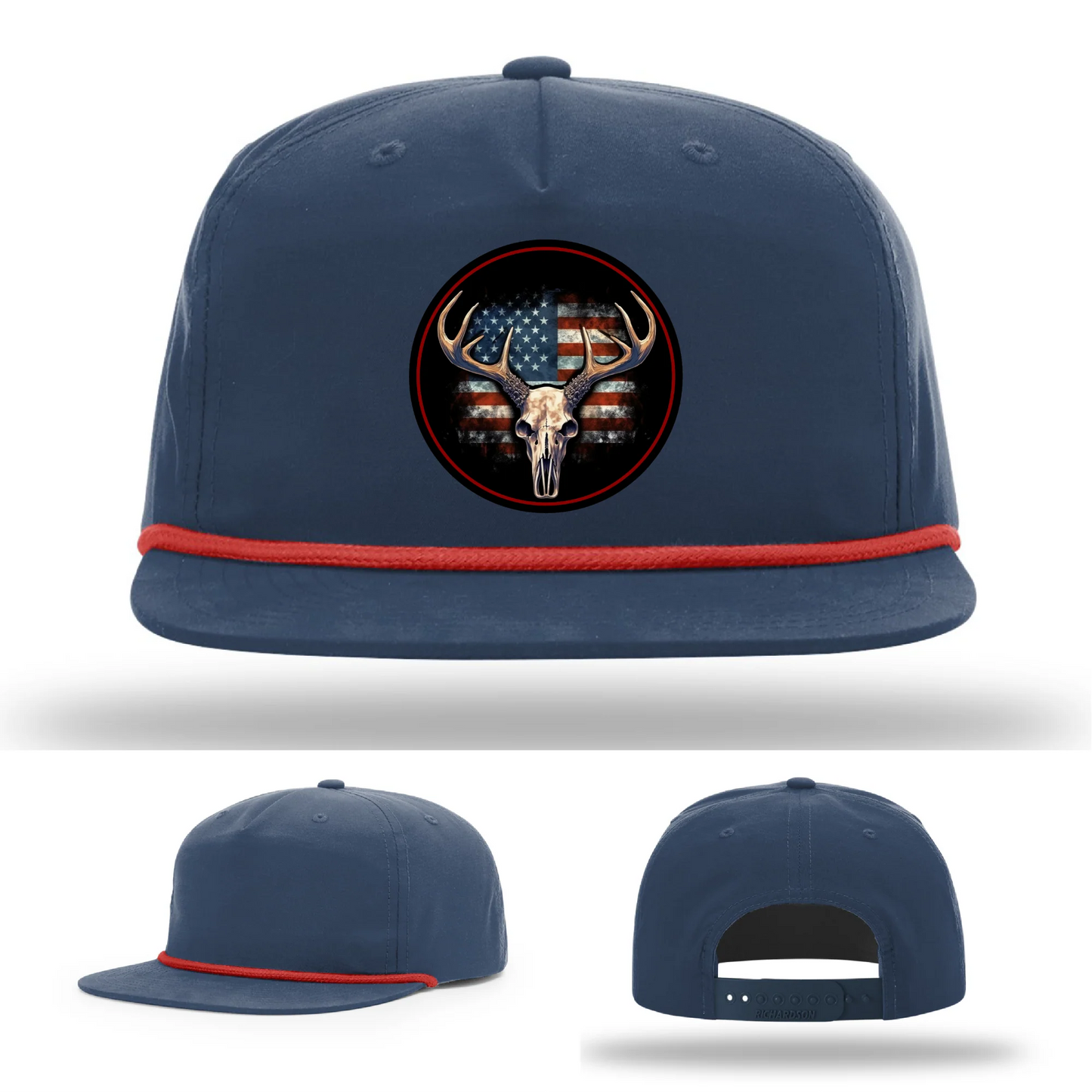 Patriotic Buck | Round Leather Patch Deer Skull & Flag