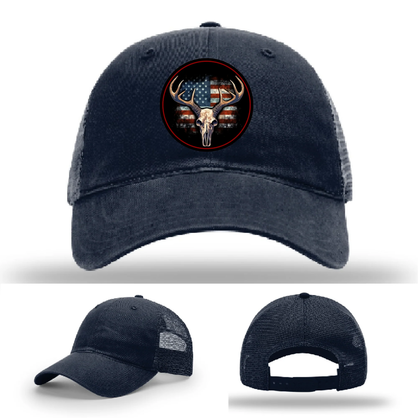 Patriotic Buck | Round Leather Patch Deer Skull & Flag