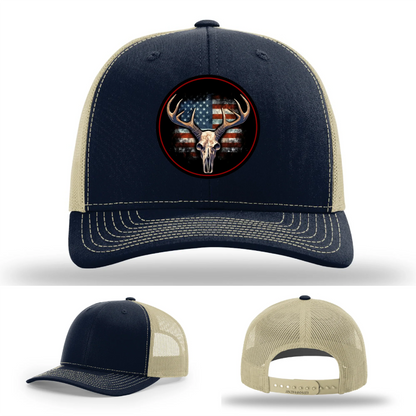Patriotic Buck | Round Leather Patch Deer Skull & Flag