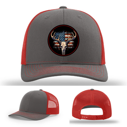 Patriotic Buck | Round Leather Patch Deer Skull & Flag