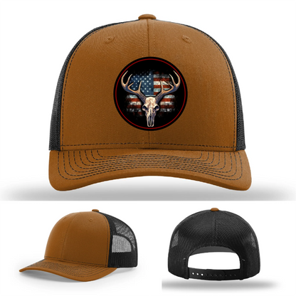 Patriotic Buck | Round Leather Patch Deer Skull & Flag