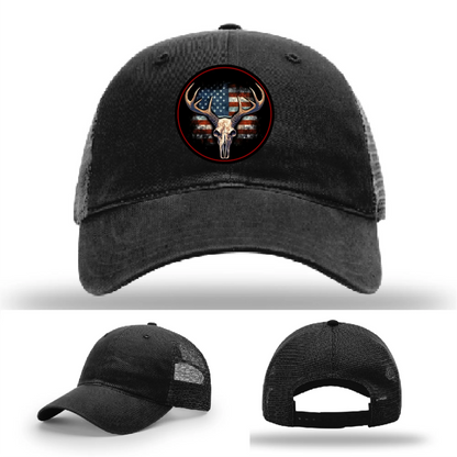 Patriotic Buck | Round Leather Patch Deer Skull & Flag