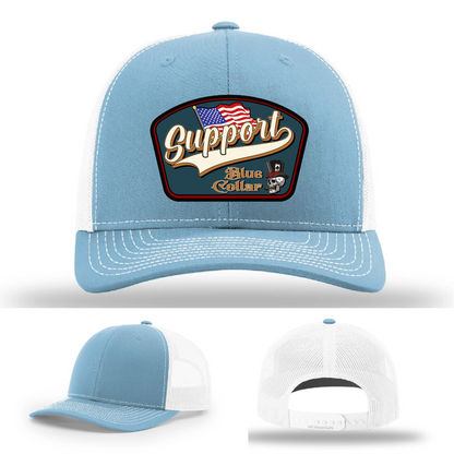 Support Blue Collar Hat | Leather Patch American Flag Design