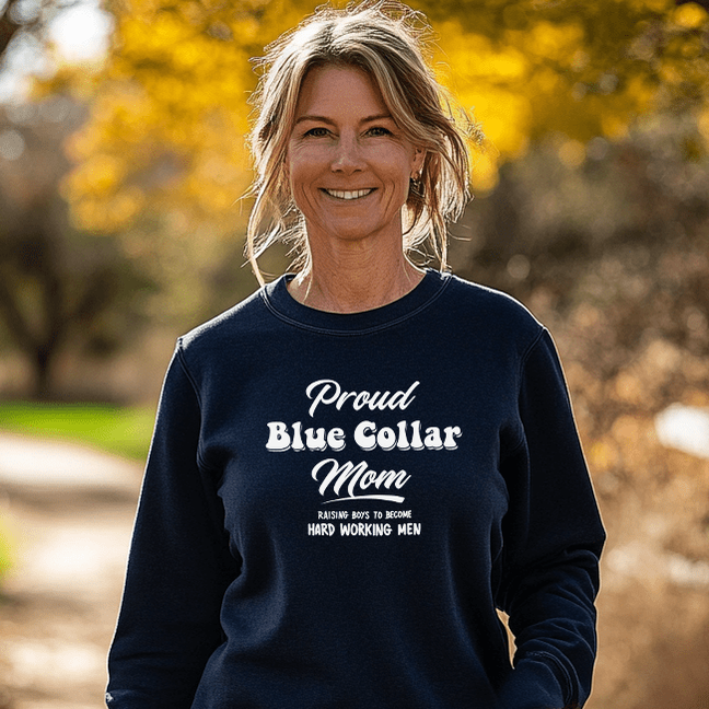 Proud Blue Collar Mom - Crew Sweatshirt - Navy