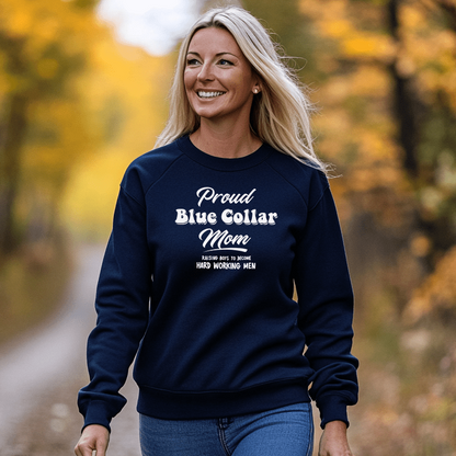 Proud Blue Collar Mom - Crew Sweatshirt - Navy