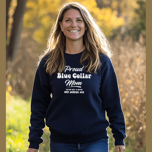 Proud Blue Collar Mom - Crew Sweatshirt - Navy