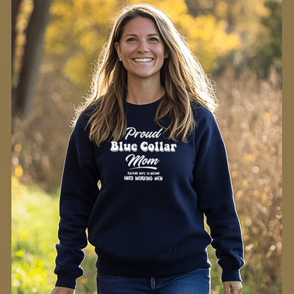Proud Blue Collar Mom - Crew Sweatshirt - Navy