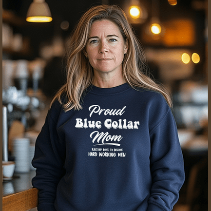 Proud Blue Collar Mom - Crew Sweatshirt - Navy