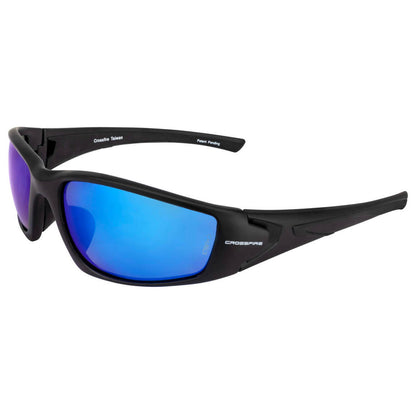 Crossfire RPG Safety Glasses Black with Polarized Blue Mirror Lenses