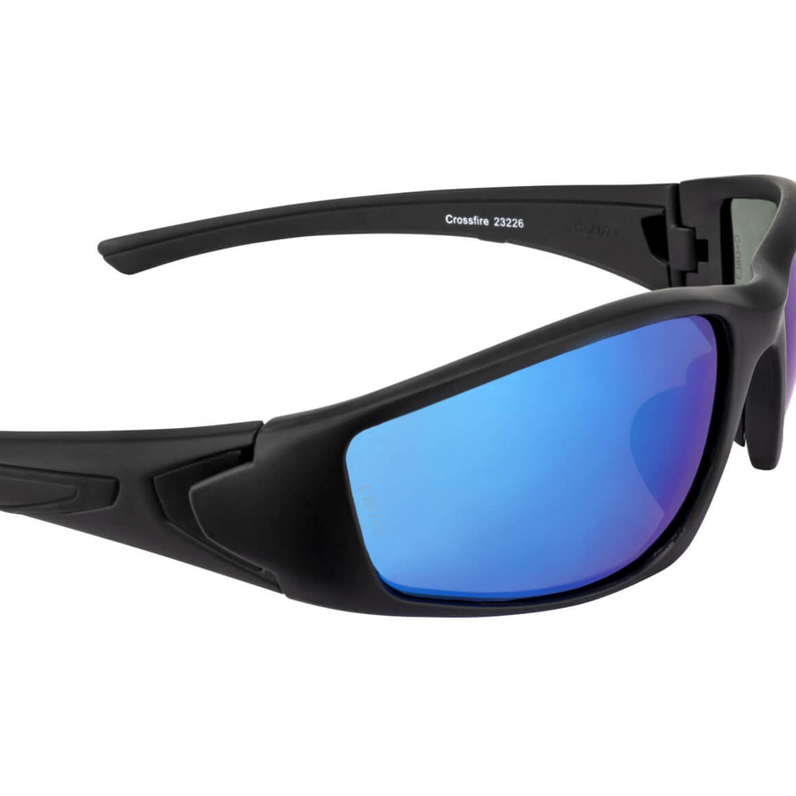 Crossfire RPG Safety Glasses Black with Polarized Blue Mirror Lenses