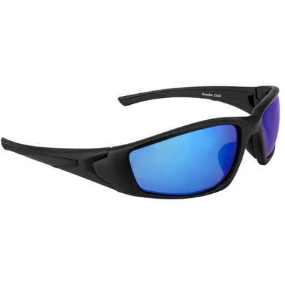 Crossfire RPG Safety Glasses Black with Polarized Blue Mirror Lenses