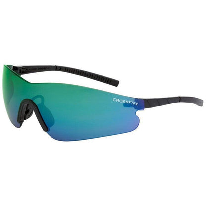 Crossfire Blade Safety Glasses Black with Emerald Mirror Lenses