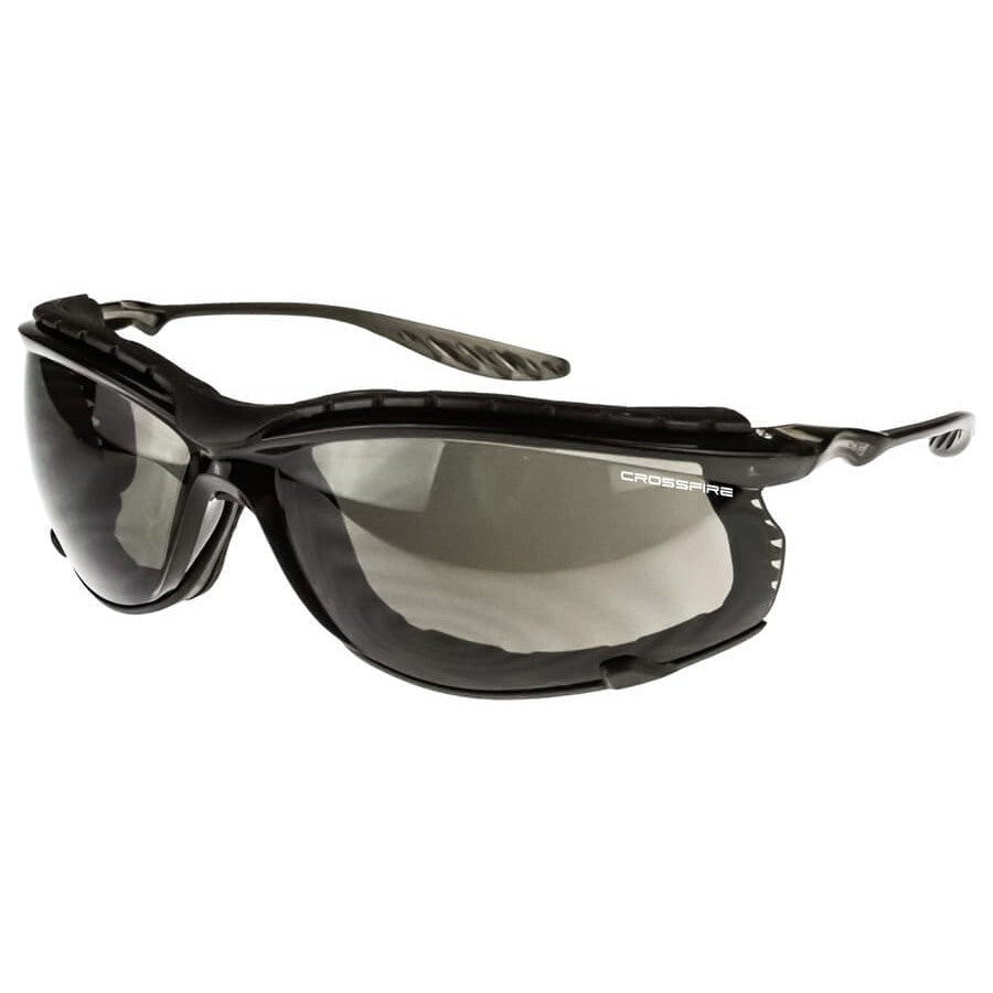 Crossfire 24Seven Safety Glasses Black Foam-Lined Frame with Smoke Lenses