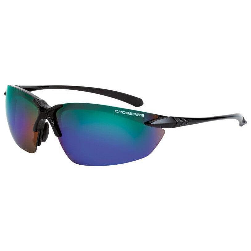 Crossfire Sniper Safety Glasses Black with Emerald Mirror Lenses