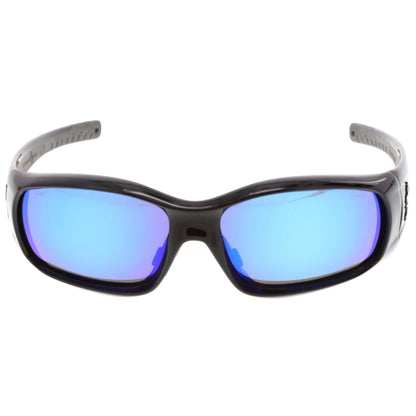 MCR Safety Swagger SR1 Safety Glasses Black Frame with Blue Diamond Mirror Lenses