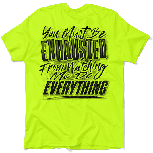 Exhausted - Safety Yellow Pocket T-Shirt