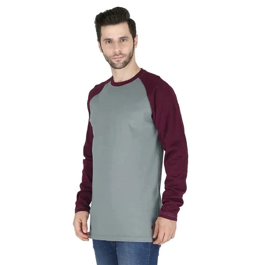 Forge Fr Men's Grey & Burgundy Baseball Long Sleeve T-shirt