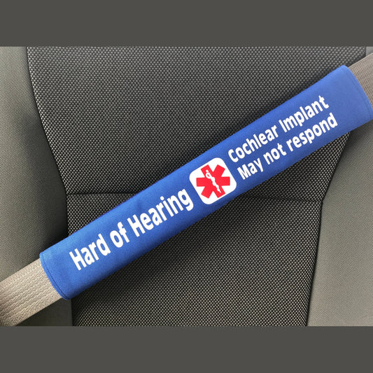 Hard of Hearing Cochlear Implant Medical Alert Seat Belt Cover