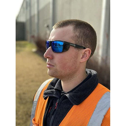 MCR Safety Swagger SR2 Safety Glasses Black with Blue Diamond Mirror Lenses