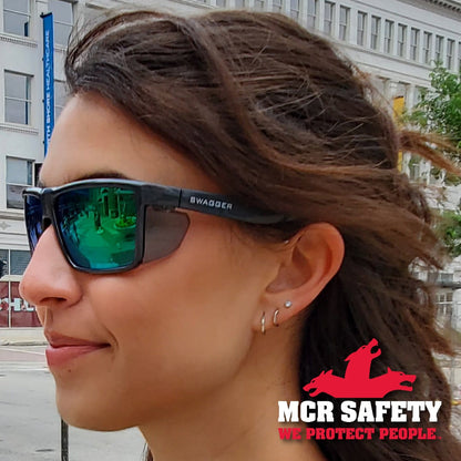 MCR Safety Swagger SR2 Safety Glasses Charcoal with Green Mirror Polarized Lenses