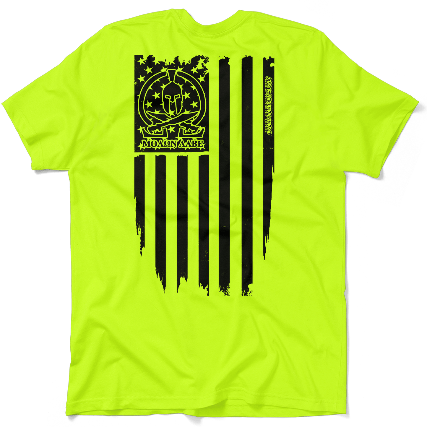 Molon Labe Ghost Flag - Safety Yellow Pocket T-Shirt