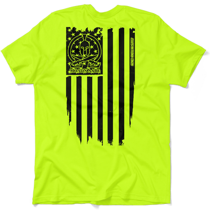 Molon Labe Ghost Flag - Safety Yellow Pocket T-Shirt